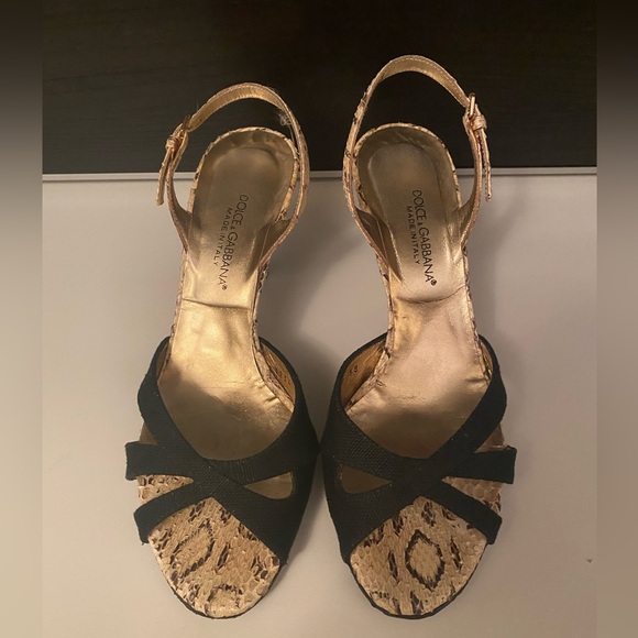 Dolce & Gabbana Black Fabric Leather Sandal Shoes Slingback 38 3" Inches - Picture 1 of 10